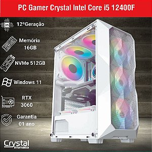 PC Gamer Crystal Intel Core i5 12400F NVIDIA GeForce RTX 3060, 16GB DDR4, SSD NVMe 512GB, Windows 11