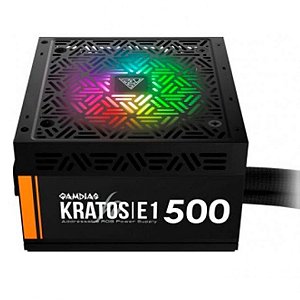 Fonte Gamdias Kratos E1 500W, 80% de Eficiência, RGB, GD-Z500ZZZ