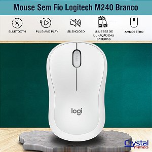 Mouse Sem Fio Logitech M240 Branco, Bluetooth, Silencioso, Design Ambidestro - 910-007116