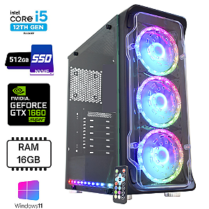 PC Gamer Crystal Com Processador Intel Core i5 12400F, 16GB de Memória, Placa de Vídeo GTX 1660 6GB