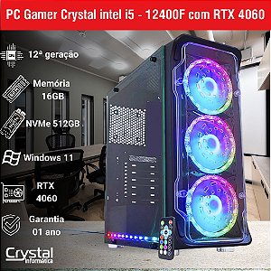 PC Gamer Crystal Com Processador Intel Core i5 12400F, 16GB de Memória, Placa de Vídeo RTX 4060 8GB