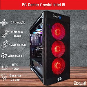 PC Gamer Crystal Com Processador Intel Core i5 12400F, 16GB de Memória, GPU RTX 4060, Water Cooler, Placa B660