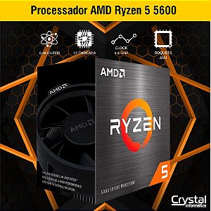Processador AMD Ryzen 5 5600 3.5GHz (4.4GHz Turbo), 6-Cores 12-Threads, Cache 35MB, AM4, Sem Vídeo, 100-100000927BOX