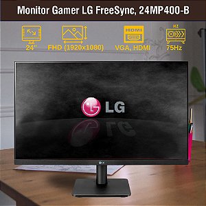 Monitor Gamer LG 23,8” IPS Full HD 75Hz AMD FreeSync, VESA, Sem Bordas, 24MP400-B