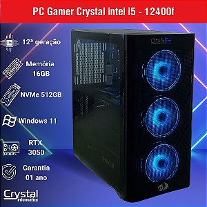PC Gamer Crystal Com Processador Intel Core i5 12400F, 16GB de Memória, Placa de Vídeo RTX 3050, Windows 11