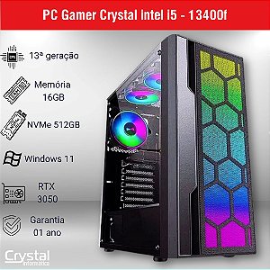 PC Gamer Crystal Com Processador Intel Core i5 13400F, 16GB de Memória, Placa de Vídeo RTX 3050, Windows 11