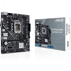 Placa-Mãe Asus Prime H610M-K D4, Intel LGA 1700, mATX, DDR4, HDMI e VGA, M.2, USB 3.2