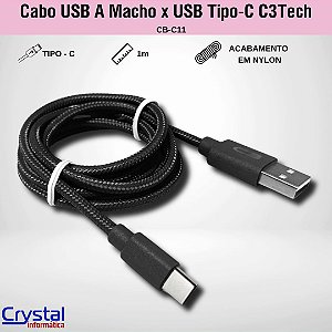 Cabo USB A Macho x USB Tipo-C C3Tech CB-C11