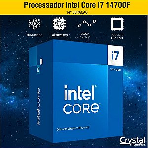 Processador Intel Core i7 14700F, 3.4 GHz, 5.4GHz Turbo, 14ª Geração, LGA 1700, BX8071514700F