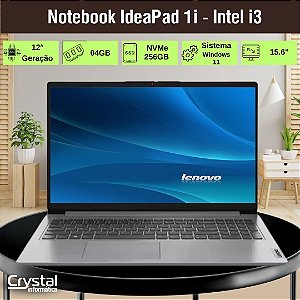 Notebook Lenovo Ideapad 1i I3-1215u, 4GB RAM, SSD 256GB Nvme, 15.6 polegadas, Windows 11, 82VY000TBR