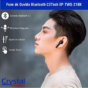 Fone de Ouvido Bluetooth C3Tech EP-TWS-21BK