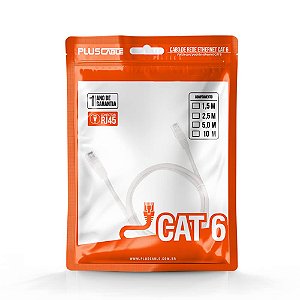 Cabo de rede 10 metros cat 6 Branco Pluscable