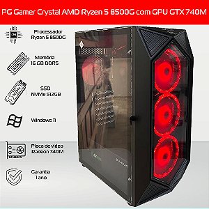 PC Gamer Crystal AMD Ryzen 5 8500G, 16GB DDR5, GPU Radeon 740M, SSD Nvme 512GB, Windows 11