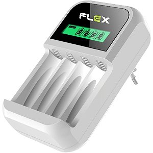 Carregador de Pilhas AA e AAA Com Display Flex FX-C18 - Carregador Digital com Desligamento Automático