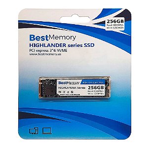 SSD 256GB M.2 NVMe Best Memory Highlander Series, 2280 PCIe Gen3x4, Leitura 2000MB/s, Grav. 1200MB/s
