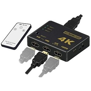 Switch HDMI 3 Entrada e 1 Saída Com Controle