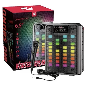 Caixa de Som Portátil Bluetooth com LED / Rádio FM, conexão USB e SD / KTS-1795