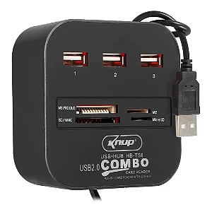 HUB USB 2.0 3 Portas+Leitor de Cartão Knup HB-T58