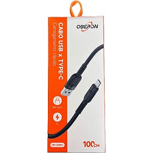 Cabo Carregador USB Para Tipo C OR-C025 Oberon - Carregamento Rápido - Transferência de Dados e Carregamento Veloz