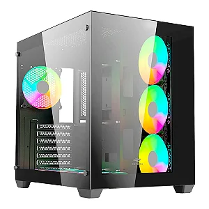 Gabinete Gamer C3Tech Aquarius, Mid Tower, Vidro Temperado, ATX, Black, Sem Fonte, Sem Fan, MT-G910BK