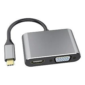 Hub USB-C FY-788 HDMI 4K VGA PD 87W USB 3.0 - 4 Portas Prateado