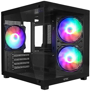 Gabinete Gamer Vinik G-Cube Preto Vidro Temperado Com 3 Fans - Gggcvbk