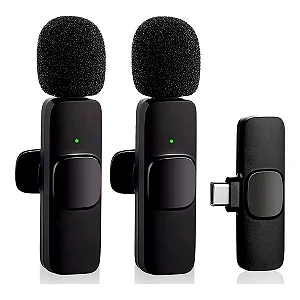 Microfone de Lapela Duplo sem Fio para Smartphone Type-C Preto - TC-F3