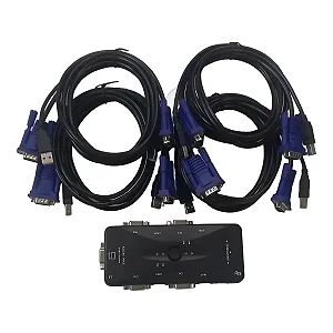 Chaveador Switch KVM VGA - USB 4 Portas+4 Cabos VGA-USB 1,8m