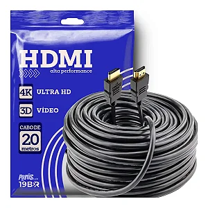 Cabo HDMI 20m Metros Preto Premium 4K Blindado 3D Full