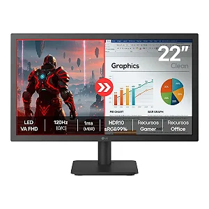 Monitor LG FHD Home & Office 22U403A-B 22", 1ms (MBR), 120Hz (O/C), Modo leitura, Flicker Safe, HDMI