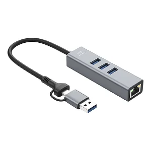 HUB USB 3.0 e Tipo C 3 Portas USB + 1 Rede C3Tech