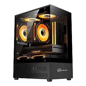 Gabinete Gamer Kalkan Hakon Preto Micro-ATX Sem Fans Vidro Temperado Duplo USB 3.0 Vista Panorâmica KLK00080