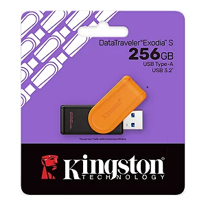 Pen Drive Kingston DataTraveler Exodia S, 256GB, USB 3.2, Preto e Laranja, DTXS-256GB