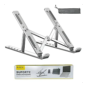 Suporte Notebook B-Max Alumínio Ajustável Dobrável BMG-39 11'' a 17'' Antiderrapante