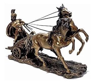Estatueta Biga Romana Gladiador Carruagem Cavalos - Veronese