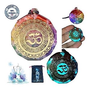 Colar Pingente 7 Pedras Chakras Om Brilha Escuro Orgonite