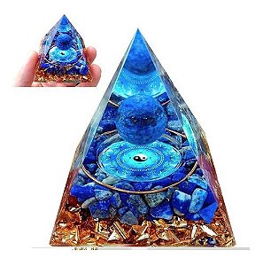 Orgonite Pirâmide Blue Lápis Lazuli Yin Yang Esfera Lazuli