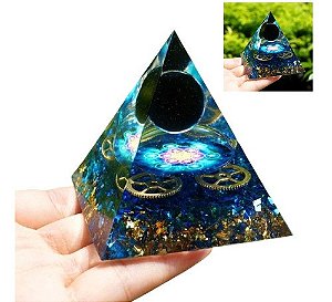 Orgonite Pirâmide Quartzo Siberiano Azul Obsidiana Metatron
