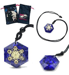 Colar Orgonite Hexagrama Metatron Lápis Lazuli + Bag Gatos