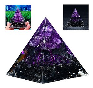 Orgonite Pirâmide Tree Black Obsidiana Árvore Vida Ametista