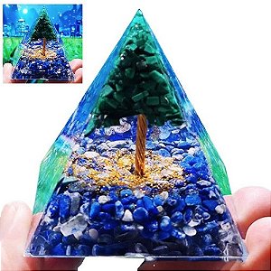 Orgonite Pirâmide Arvore Vida Lapis Lazuli Malaquita Verde