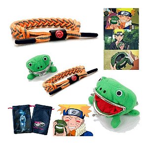 Kit Pulseira Naruto + Sapo Frog Plush Porta Moeda Temos Goku