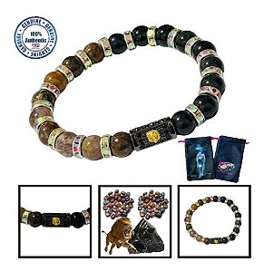 Pulseira Chakras Leão Jaspe Pietersite Obsidiana +bag Lobo