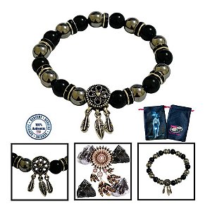 Pulseira Filtro Sonhos Pedra Terahertz Obsidiana Chakras