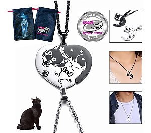 Novo Colar Duplo Cat Love Yin Yang Amizade Amor Gatos + Bag