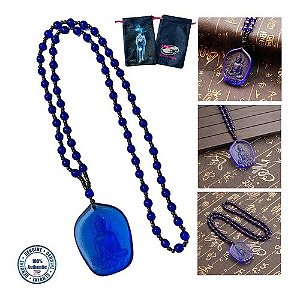 Colar Medalhão Quartzo Azul Obsidiana Buda Blue 3d Chakras