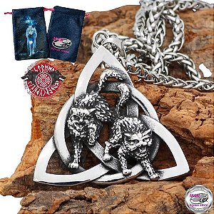 Colar Medalhão Inox Knot Nó Celta Lobos De Odin Viking +bag