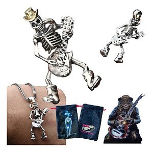 Colar Pingente Caveira Rock Skull Skeleton Cowboy +bag Lobo