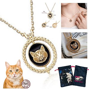 Colar Pingente Gato Spin Cat Namorada Gatinha Prata 925 Gold