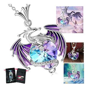 Colar Cristal Pedra Do Dragão Fly Dragon Purple + Bag Lobo